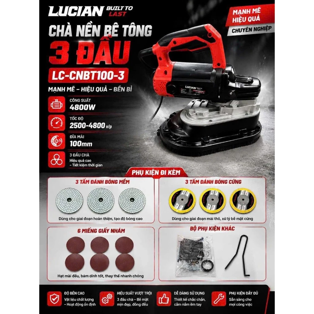 Máy Chà Nền Bê Tông 3 Đầu 4800w Máy Chà Nền Bê Tông 3 Đầu 4800w